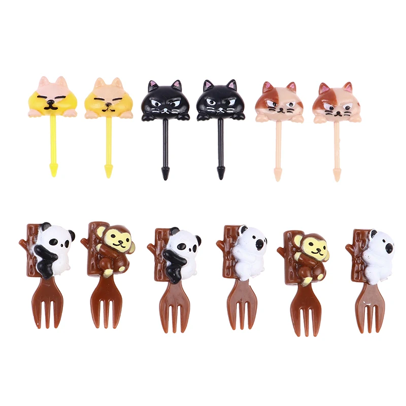 6pcs Animal Cat Paw Fruit Fork Mini Cartoon Children Snack Cake Dessert Pick Toothpick Bento Lunches Party Plastic Decoration