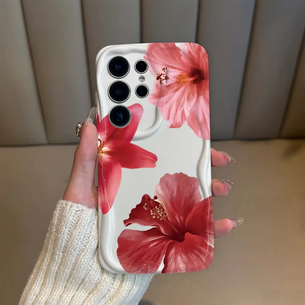 Art Wine Red Flower Phone Case For Samsung Galaxy S26 S25 S24 S23 S22 S21 S20 Ultra Plus FE 5G Soft Wave Oil Cover
