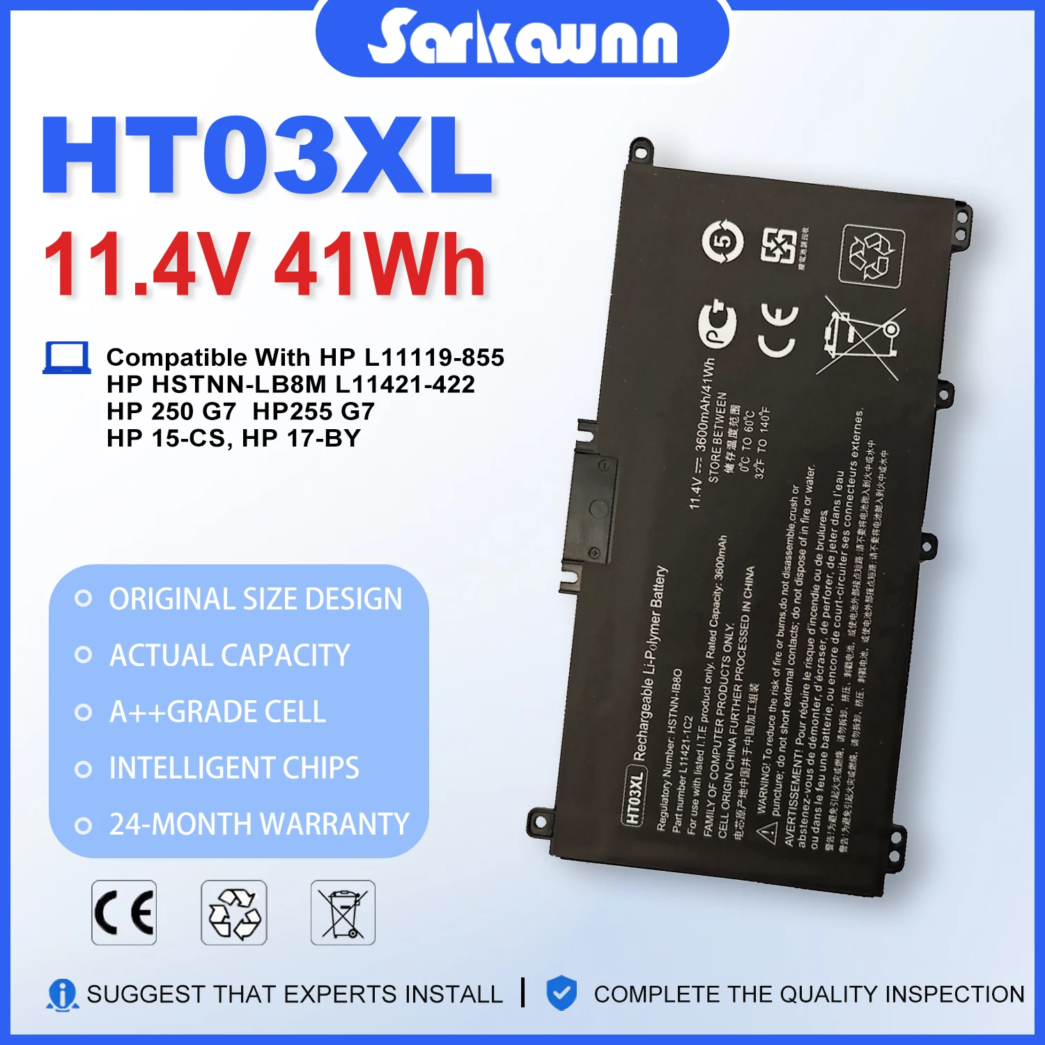 SARKAWNN HT03XL Laptop Battery for HP 250 G7 255 G7 15-CS 17-BY