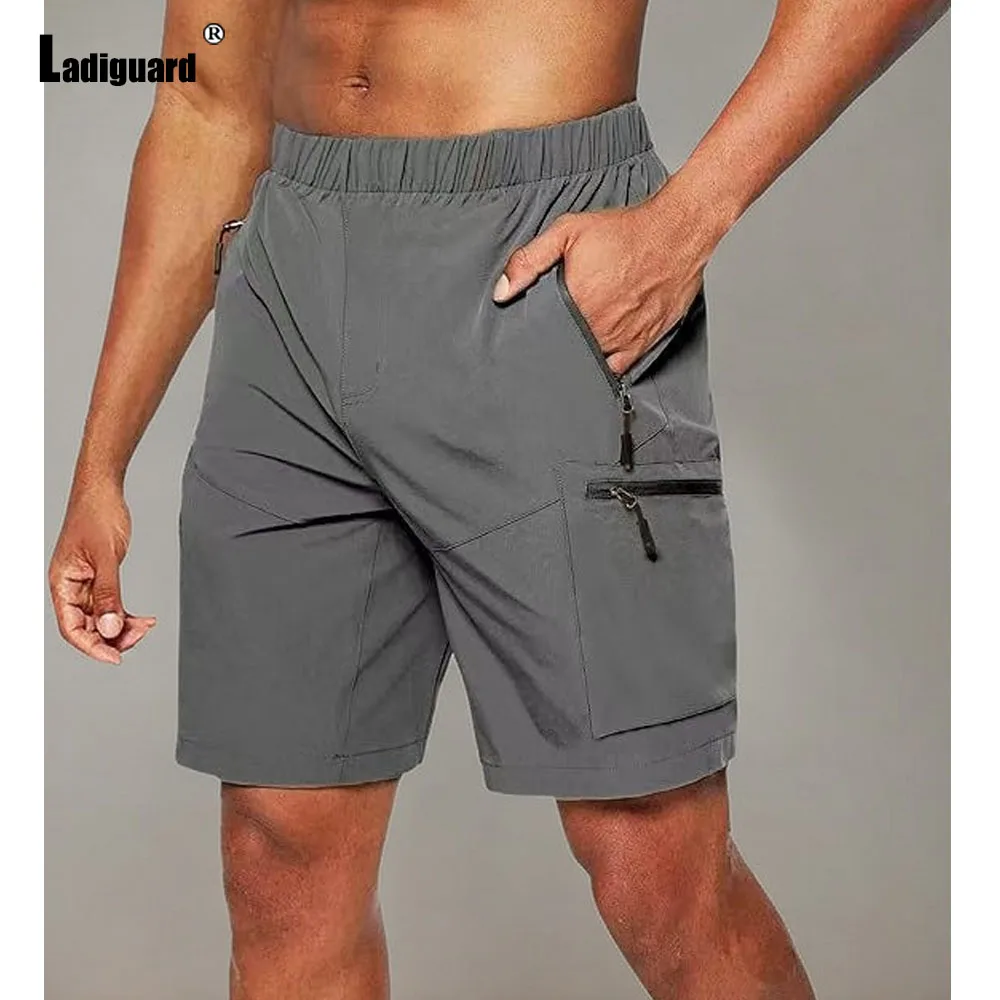 

Однотонные шорты-карго с эластичной резинкой на талии, мужские повседневные полубрюки с карманами-стойкой, мужская одежда, 2025 стильных, простой, модные базовые шорты