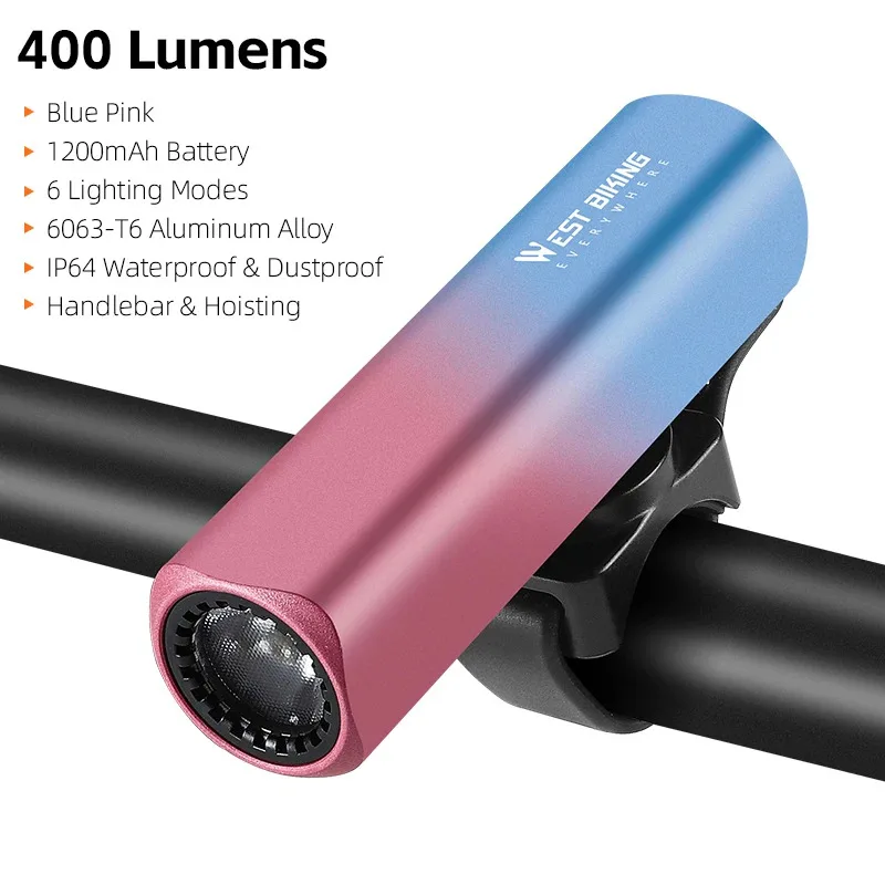 

WEST BIKING Bike Headlight 400/800/1000 Lumens – USB Rechargeable Waterproof Front Light for MTB & Road Cycling