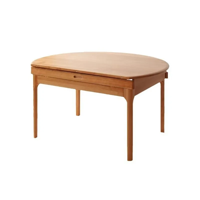 Nordic cherry wood solid wood stretch dining table small apartment folding telescopic round table dining table household square