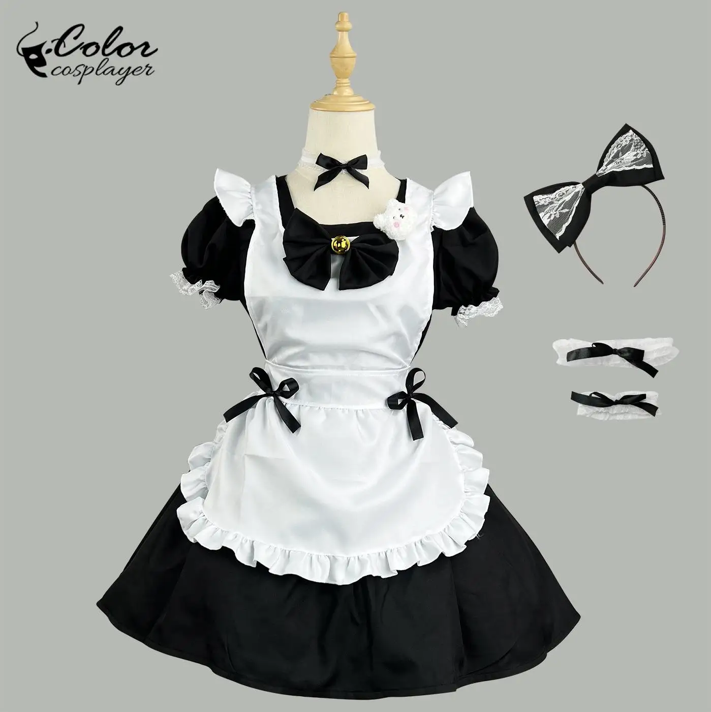 Vestido Cosplayer Maid em preto e branco para mulheres, Kawaii Lolita, Traje Café, Uniforme para o Halloween, Vestido Avental, Terno Japonês, Cor