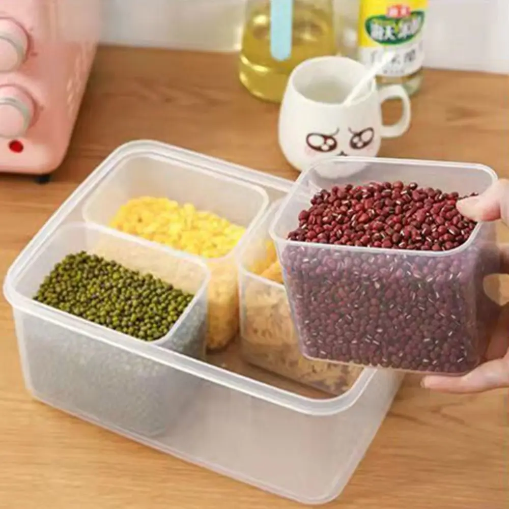 5pcs With Lid Seasoning Box 4 Grids Separated Grains Storage Box Rectangle Transparent Spice Container Refrigerator