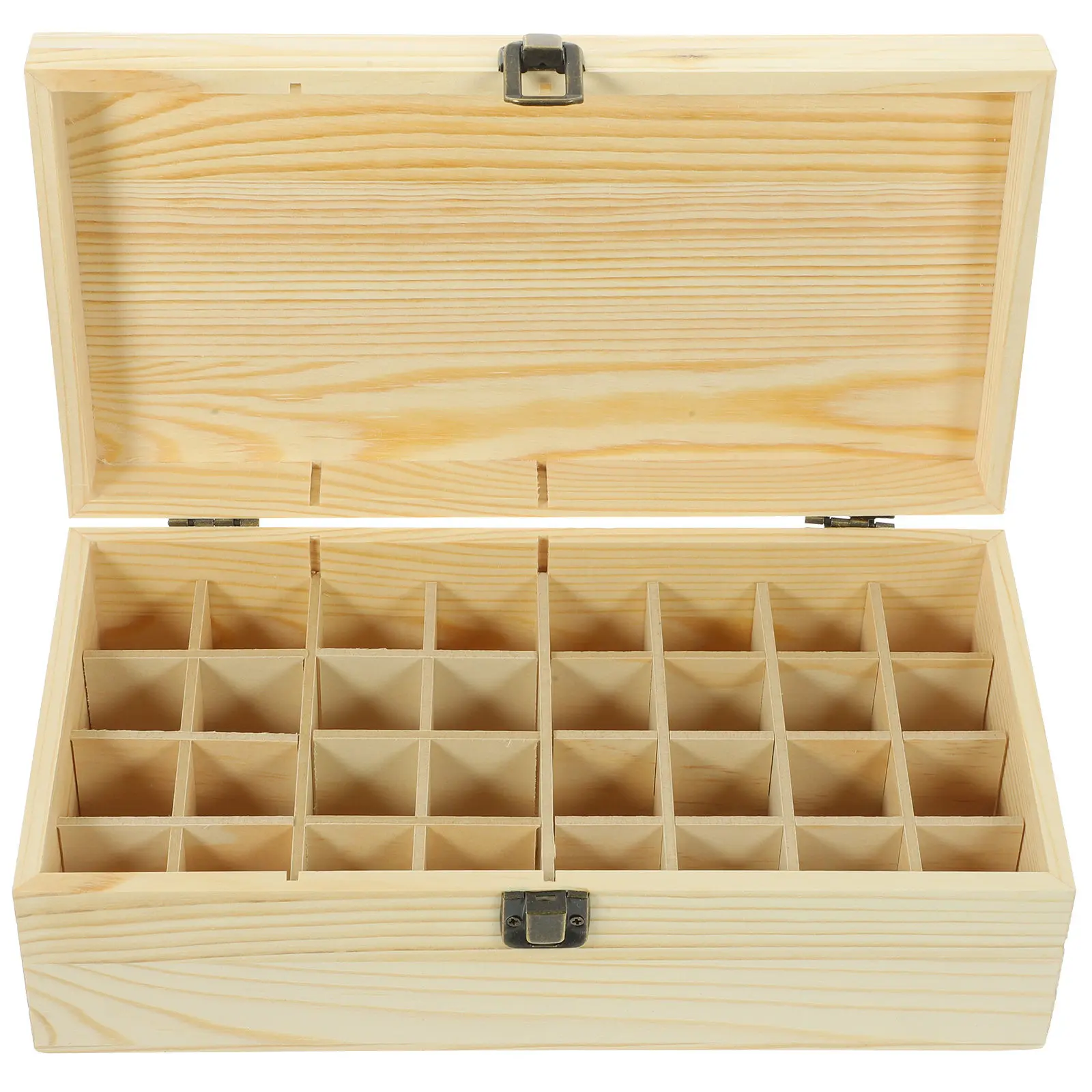 Wooden Essential Oil Storage Box with 32 Compartments for Bottles Portable Travel Friendly Organizer Display Case Natural Grain