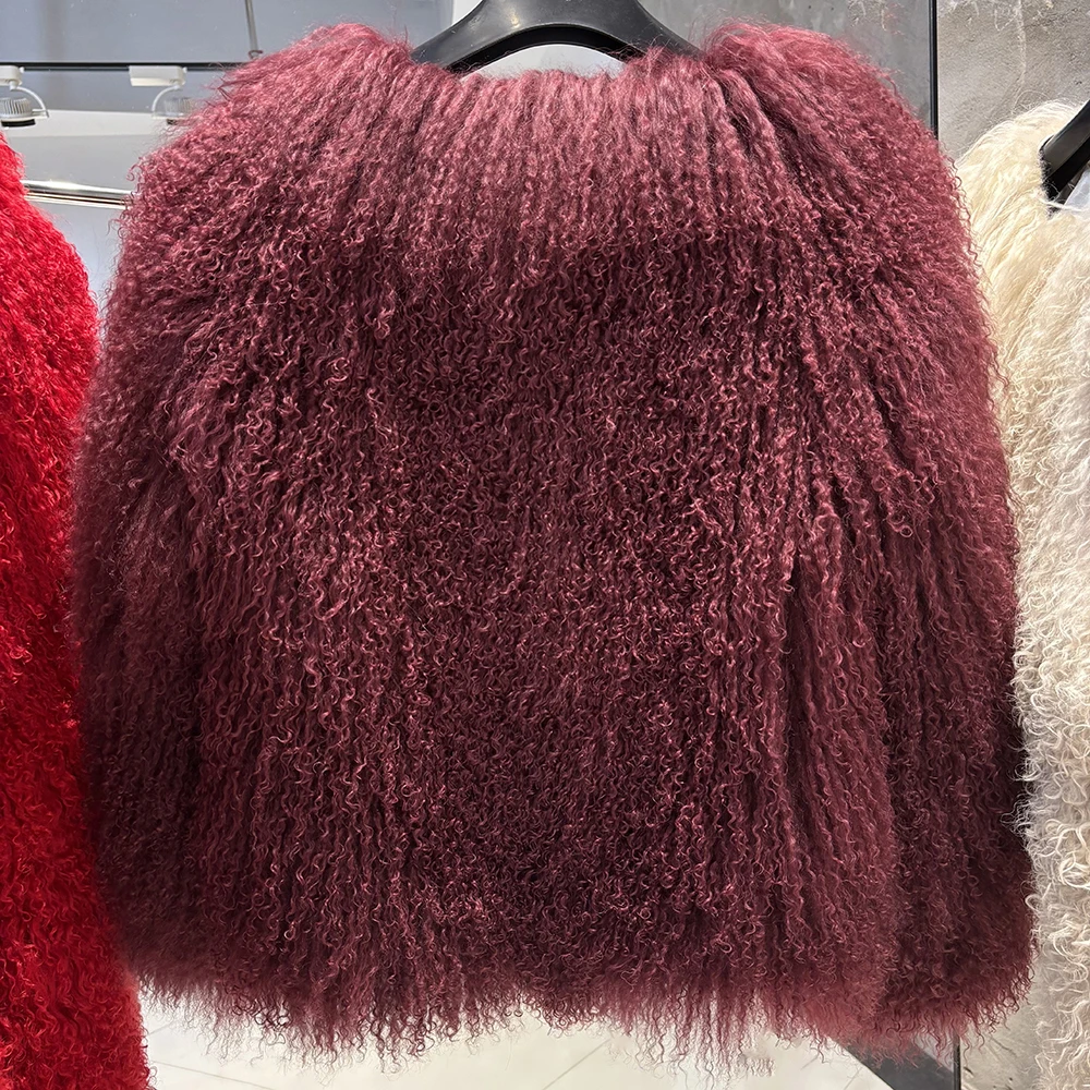 YOLOAgain Plus Size Dark Brown Mongolia Sheep Fur Jacket Women Real Fur Jacket Female Winter Warm Outerwear