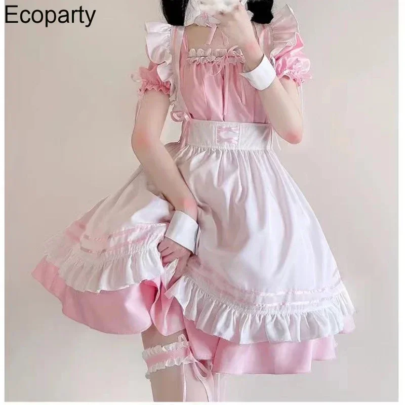 Costumes de serveuse japonais pour femmes, robe Lolita, tenue de spectacle sur scène cancers, noir et rose, jolie robe de cosplay de café, 5XL