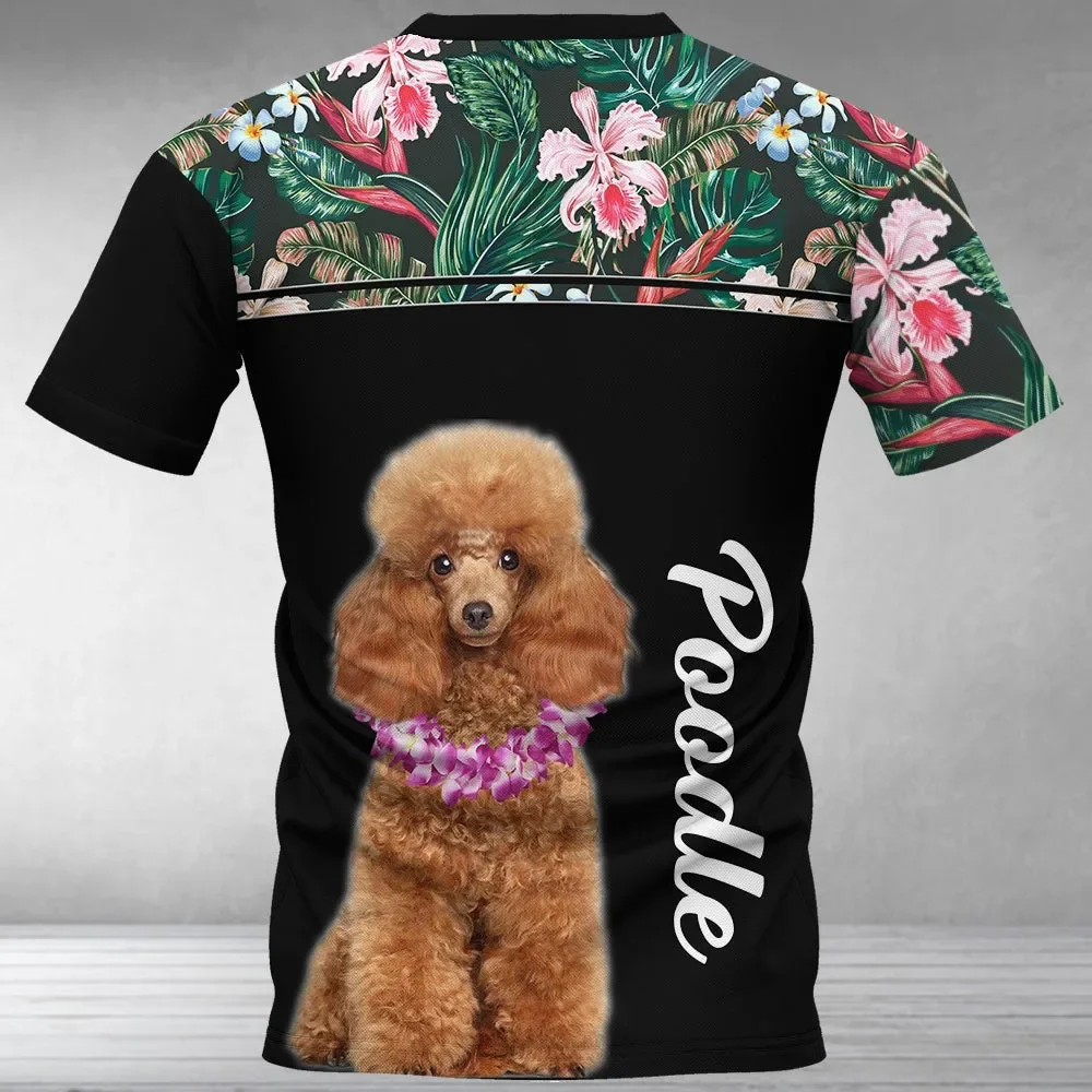 HX Poodle T-shirts Floral Printed Dogs Animals T-shirt Harajuku Streetwear Fashion Tees Short Sleev Shirts Dropshipping