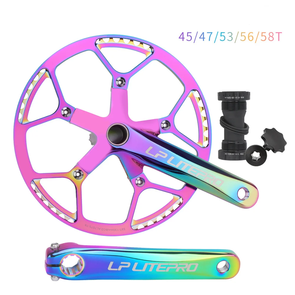 F.YUZHE-Folding Bike Crankset, Hollow Tooth Plate, Colorful Crank, Center Shaft, Optical Disc, Brilliant, 45, 47, 53, 56, 58T