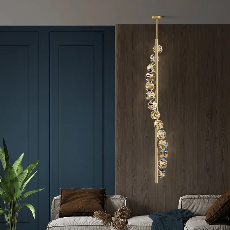 Bedroom, bedside, chandelier, modern, simple, light luxury, long line, stairs, single head