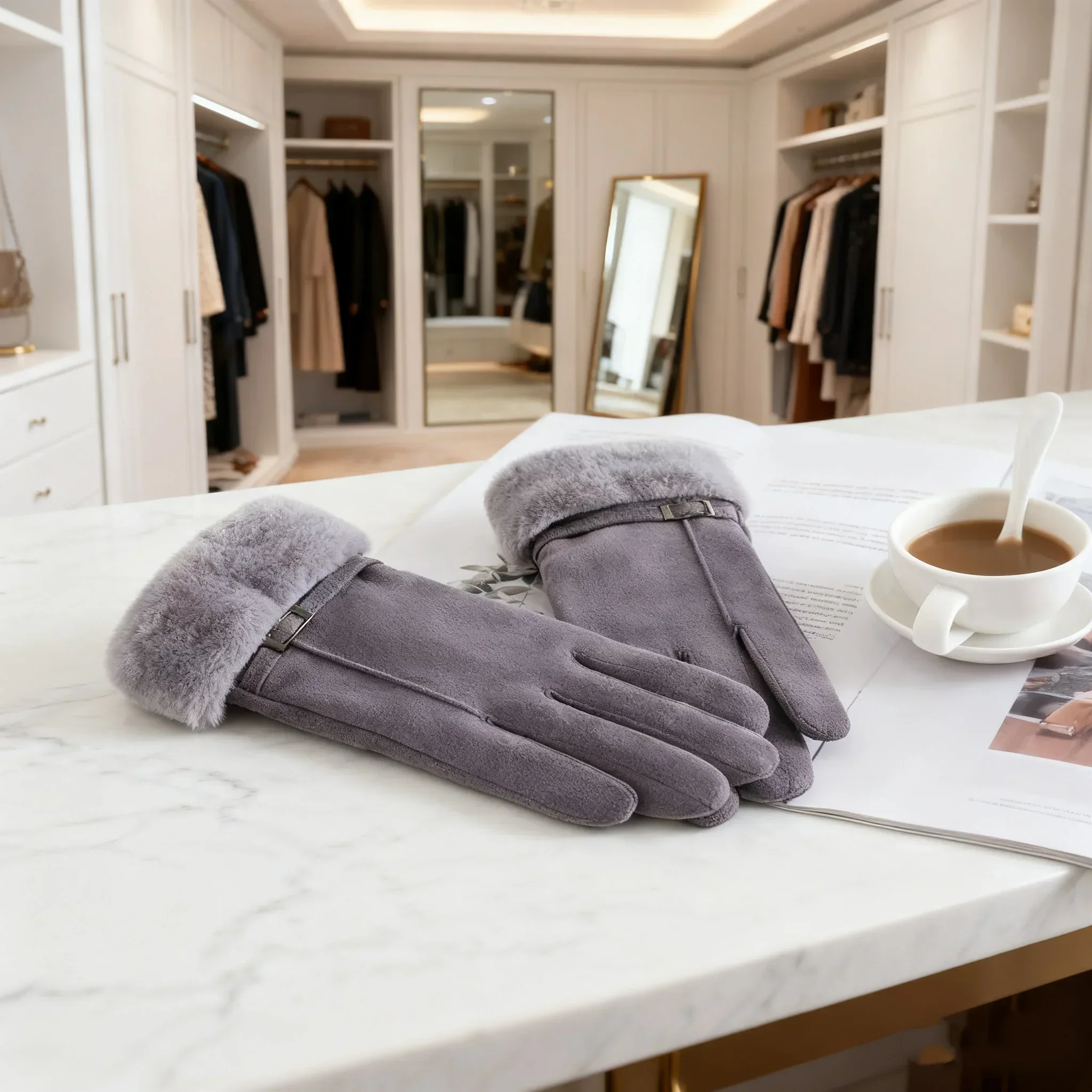 Fashion Windproof Suede Gloves Touch Screen Soft Sports Cycling Mittens Warm Comfortable Women Winter Gloves Skiing
