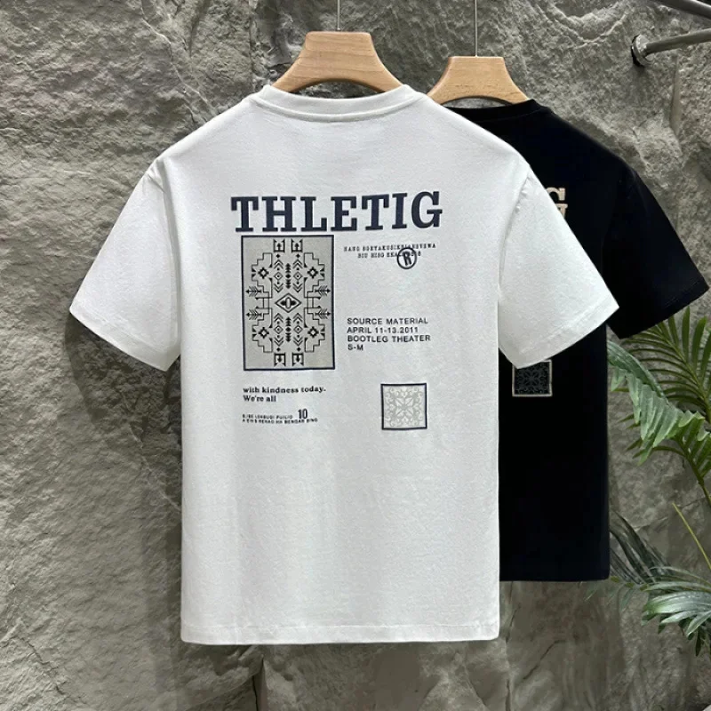 

2026 Summer New Creative Printed Short sleeved T-shirt for Men, High end Trendy Street Versatile Half Sleeve Top