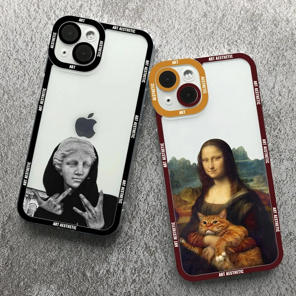 Art Aesthetic David Mona Lisa Angel Eyes Phone Case For iPhone 15 13 14 Pro Max XS XR 12 11 Pro 13 7 8 Plus SE2 Soft Clear Cover