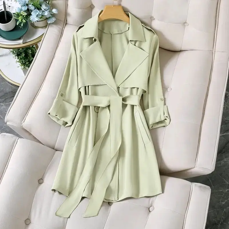 

Trench Coat For Women Double Breasted Belt Slim Fit Long 2023 New Spring Coat Korean Belt Windbreaker Black Khaki Outwear Female