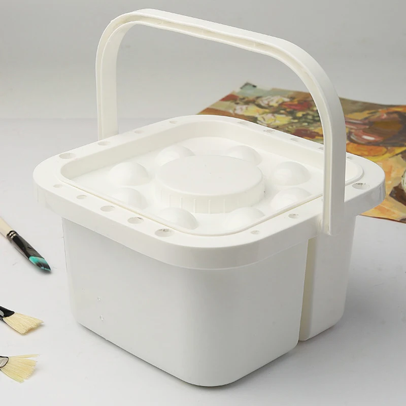 Balde de lavagem de pincel 3 em 1 com tampa – suporte de escova integrado, paleta de cores e recipiente de limpeza