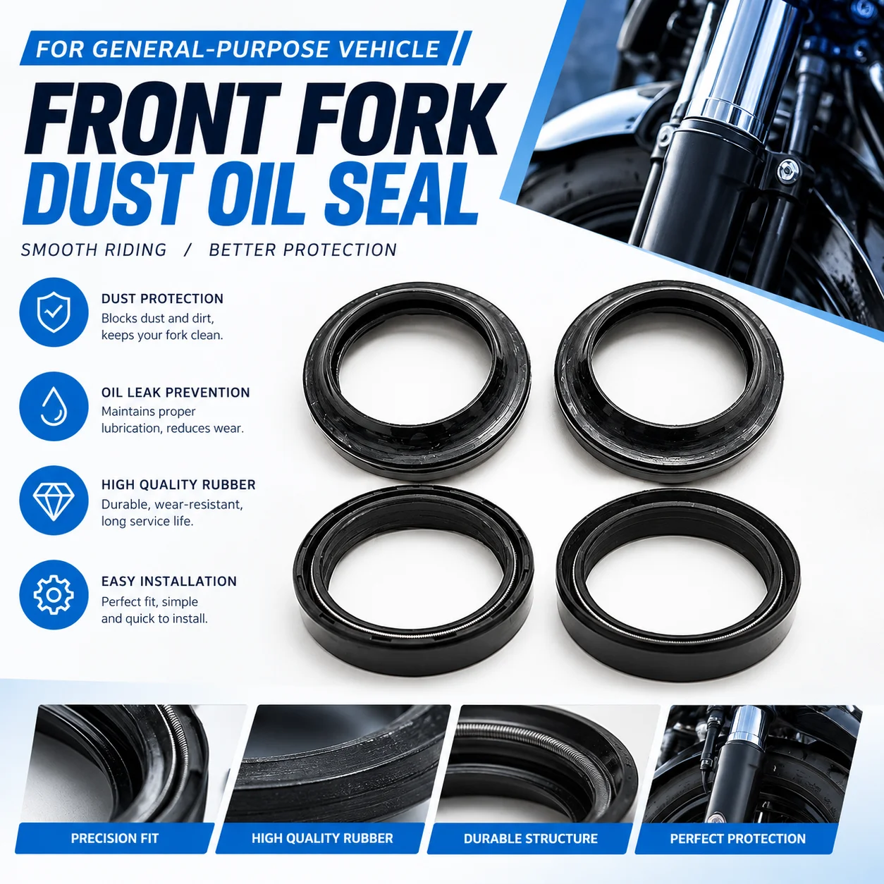 For General-purpose Vehicle Front Fork Dust Oil Seal Motorcycle Fork Dustproof Oil Seal Shock Absorber Seal Ring Repair Part Kit