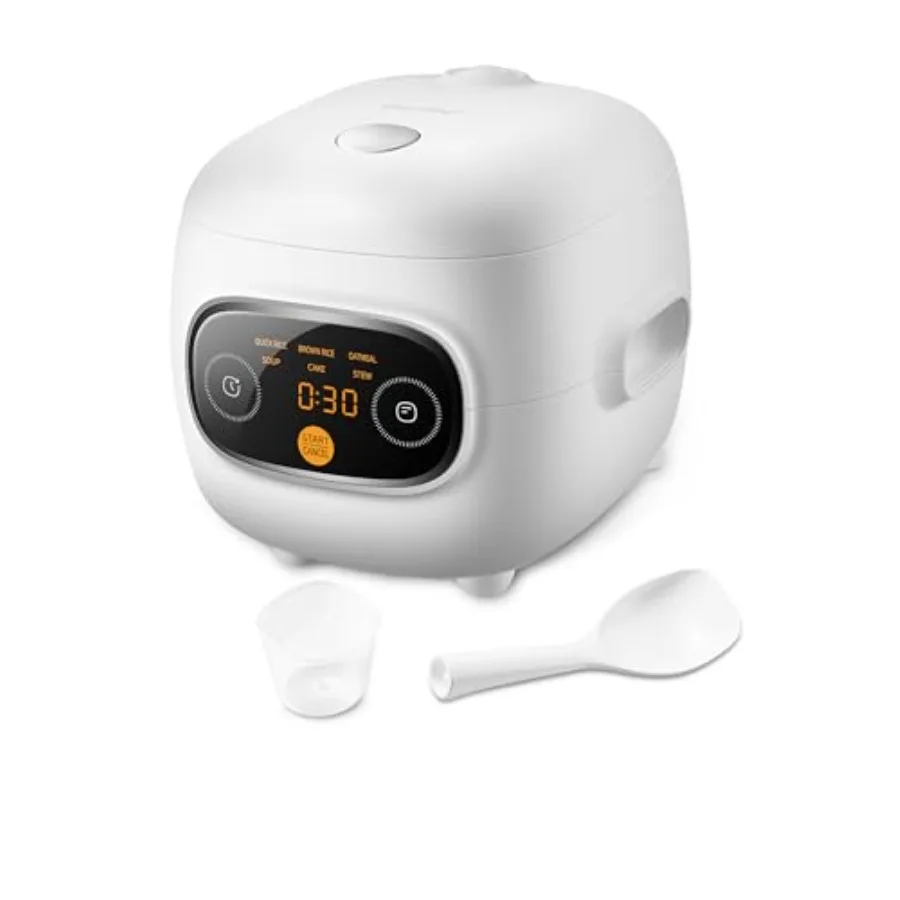 

Portable 4-Cup Mini Rice Cooker with Non-Stick Interior 24-Hour Timer Delay 6 Functions including Fast Cook Brown Rice and Oatm