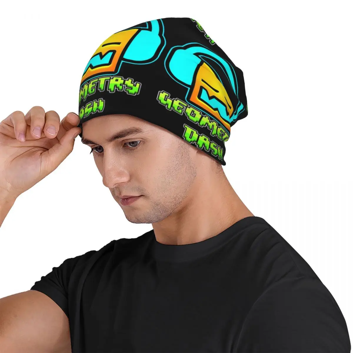 Geometry Dash Game Music Cute Geometric Adult Beanies Caps Knitting Bonnet Hat Warm Fashion Autumn Winter Outdoor Skullies Hats