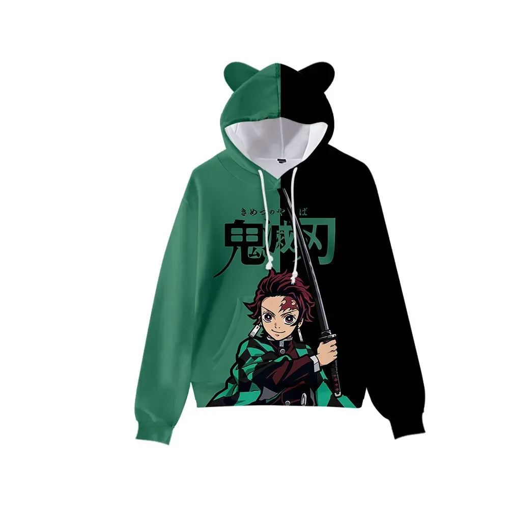 Japan Anime Demon Slayer Pullover Women Hoodie Cat Ears Cartoon Sweatshirt Teens Boys Girls Cosplay Costume Hoodies Sweatshirts