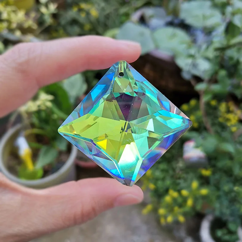 40mm Crystal Square Prism Suncatcher Glass Chandelier Parts Bead Garland Rainbow Hanging Sun Catcher Home Garden Decor Ornaments