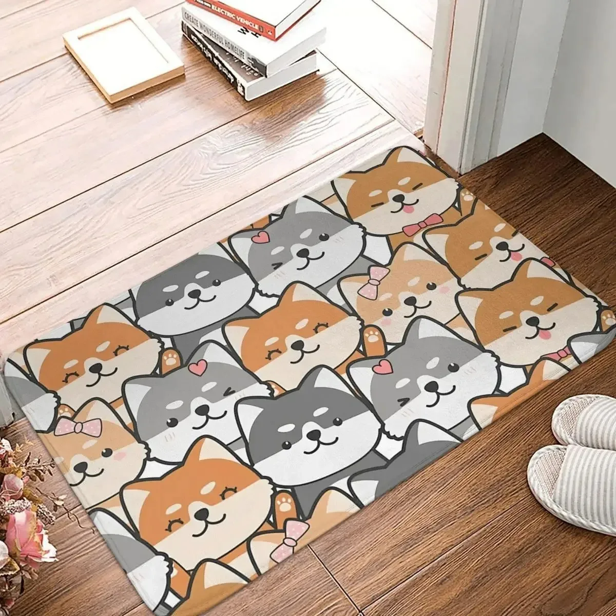 Cartoon Dog Pattern Door Mat Floor Mat with Adorable Shiba and Corgi Designs Non-slip Floor Rug for Entrance Home Decorative Mat