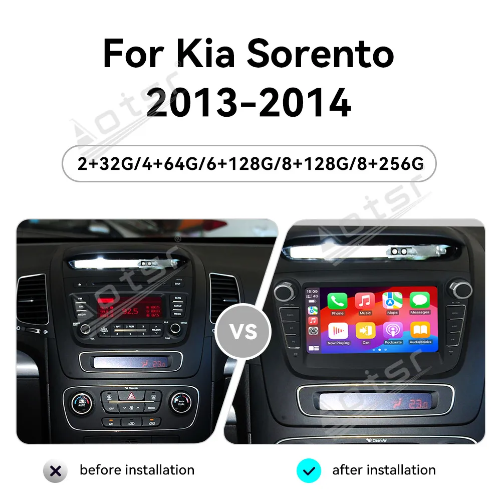 7 Inch Android 14 CarPlay Radio For Kia Sorento 2013-2014 GPS Navigati Touch Screen Multimedia Player Stereo Auto
