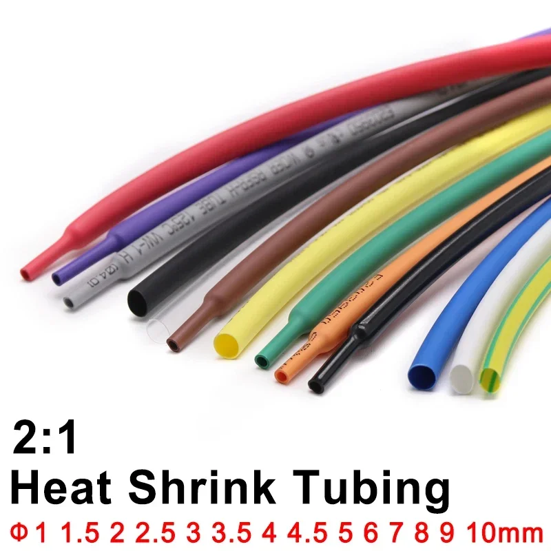 2M Diameter 1 1.5 2 2.5 3 3.5 4 4.5 5 6 7 8 9 10mm Heat Shrink Tube 2:1 Shrink Ratio Polyolefin Insulated Cable Sleeve