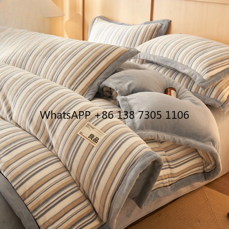 

Winter Class A milk fleece four-piece set thickened warm coral fleece unprinted wind quilt cover double-sided fleece 4