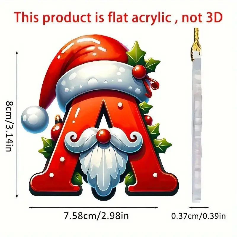 2D Christmas Letter Pendant Acrylic Santa Claus Pattern Hanging Ornaments Xmas Tree Decoration For 2025 New Year Party Supplies