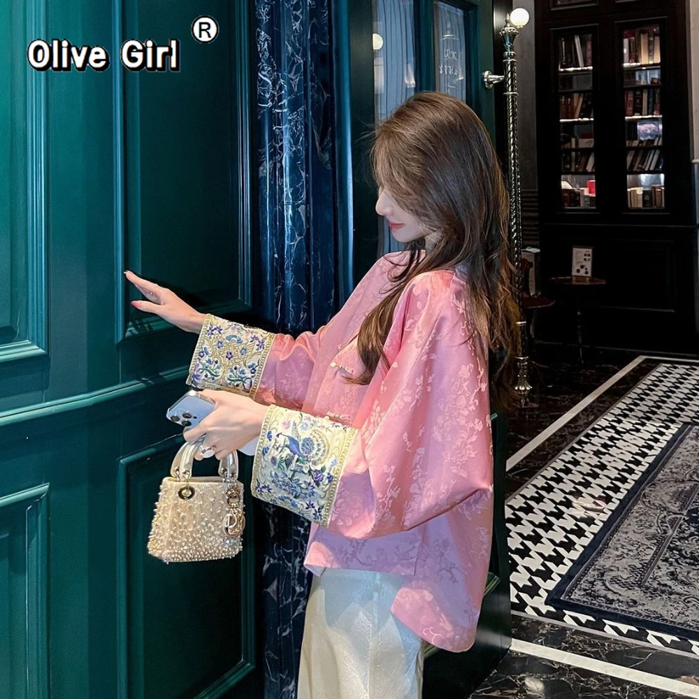 سترة الوردي الجاكار الساتان معطف قصير الملابس النسائية 2026 ربيع الخريف أنيقة الراقية المرأة #6