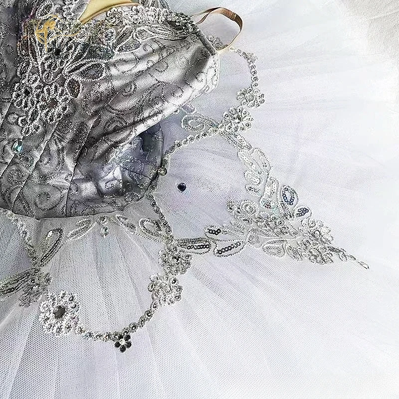 Silver fairy Raymonda and other variations of the tutu professional custom adult children competition tulle dress silver white