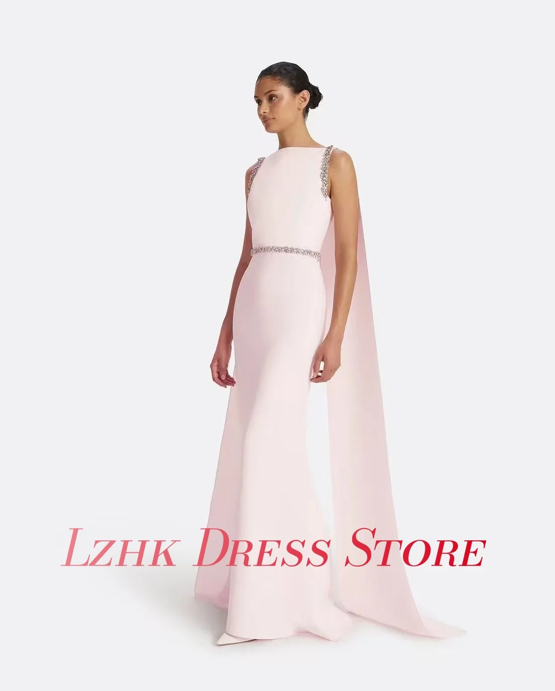 Vestido de noche de Jersey de sirena de cristal exquisito personalizado nueva moda sin mangas cuello redondo hasta el suelo vestidos para ocasiones especiales