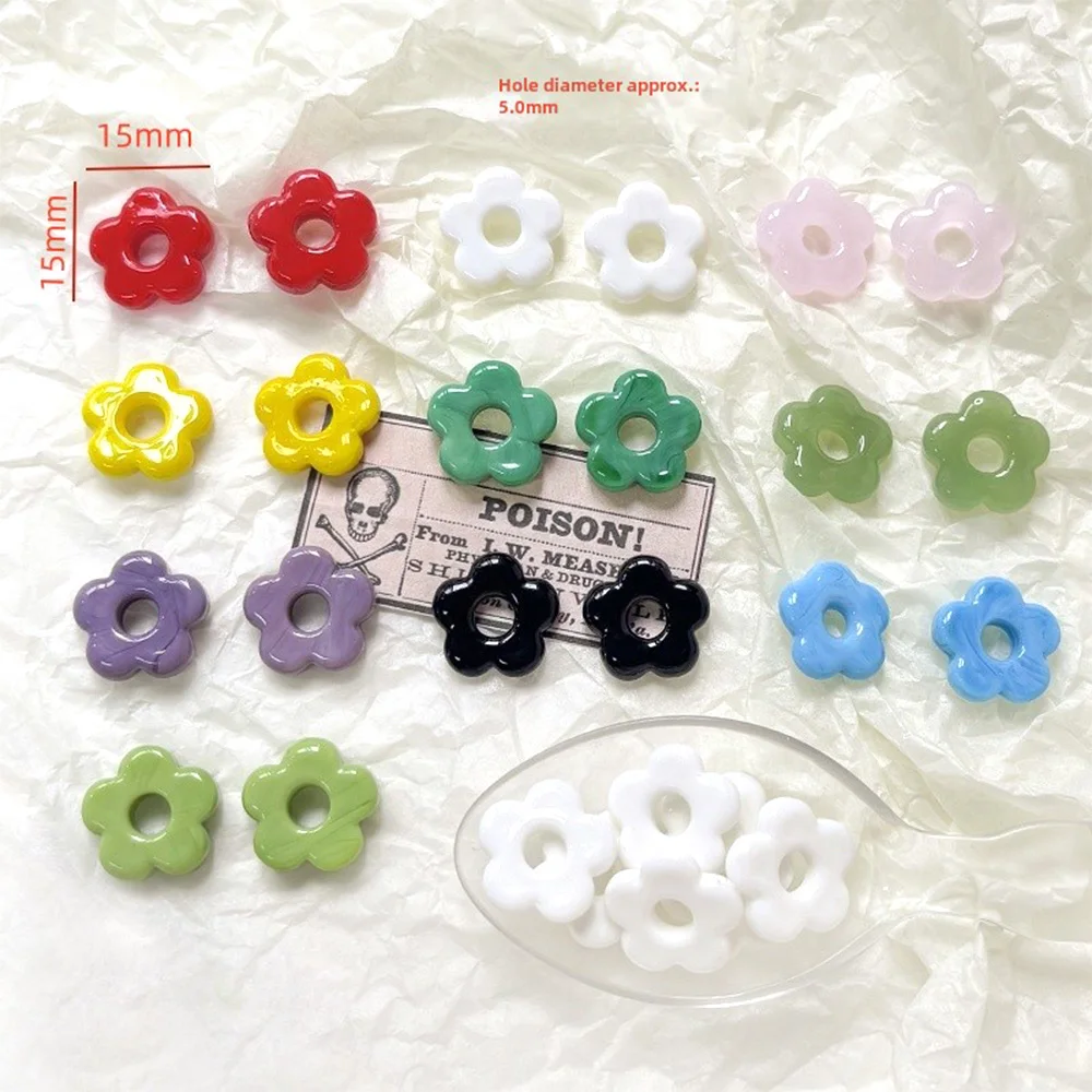 6 Pieces 15mm Solid Colored Glass Flower Bead DIY Makes Fashionable Jewelry Necklace, Bracelet, Clothing Accessory Materials