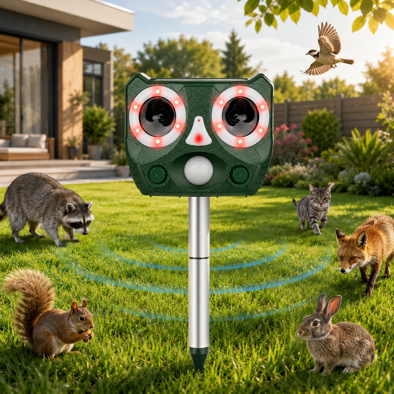 SJZ-119 écologique extérieur imperméable brevet énergie solaire répulsif pour animaux à ultrasons singe oiseau répulsif chien répulsif
