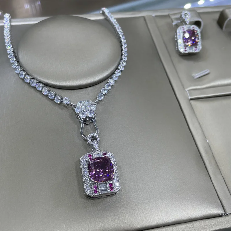 

Starry Sky Cut Dried Rose Three-Piece Full Diamond Luxurious Open Ring for Women Elegant Pendant Earrings Set