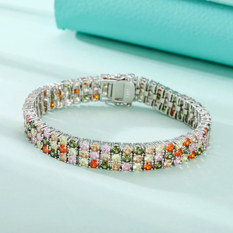 S925 sterling silver women's China-Chic style niche multi-layer color zircon bracelet Thai retro personality jewelry