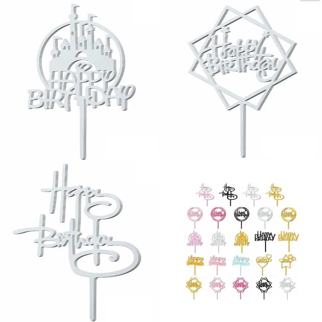 

E8BD 10pcs Acrylic Happy Birthday Cake Toppers Holiday Party Household Accessory for Restaurant Dining Table Dessert Decor