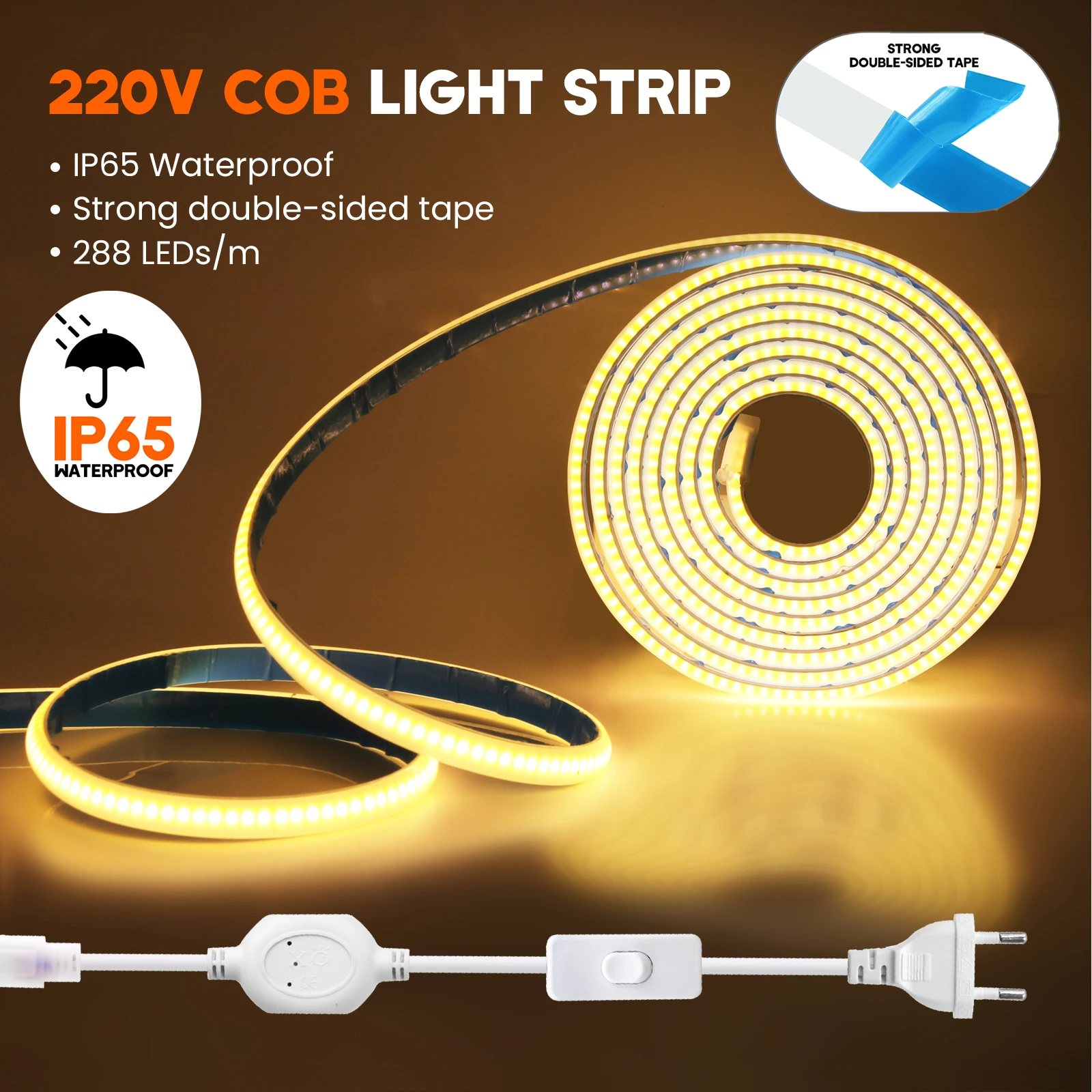 

AC 220V 230V Neon Light EU UK Plug 288Leds/M Flexible Ribbon Stripe IP65 Waterproof Self Adhesive Tape Hose Strip Chain Light