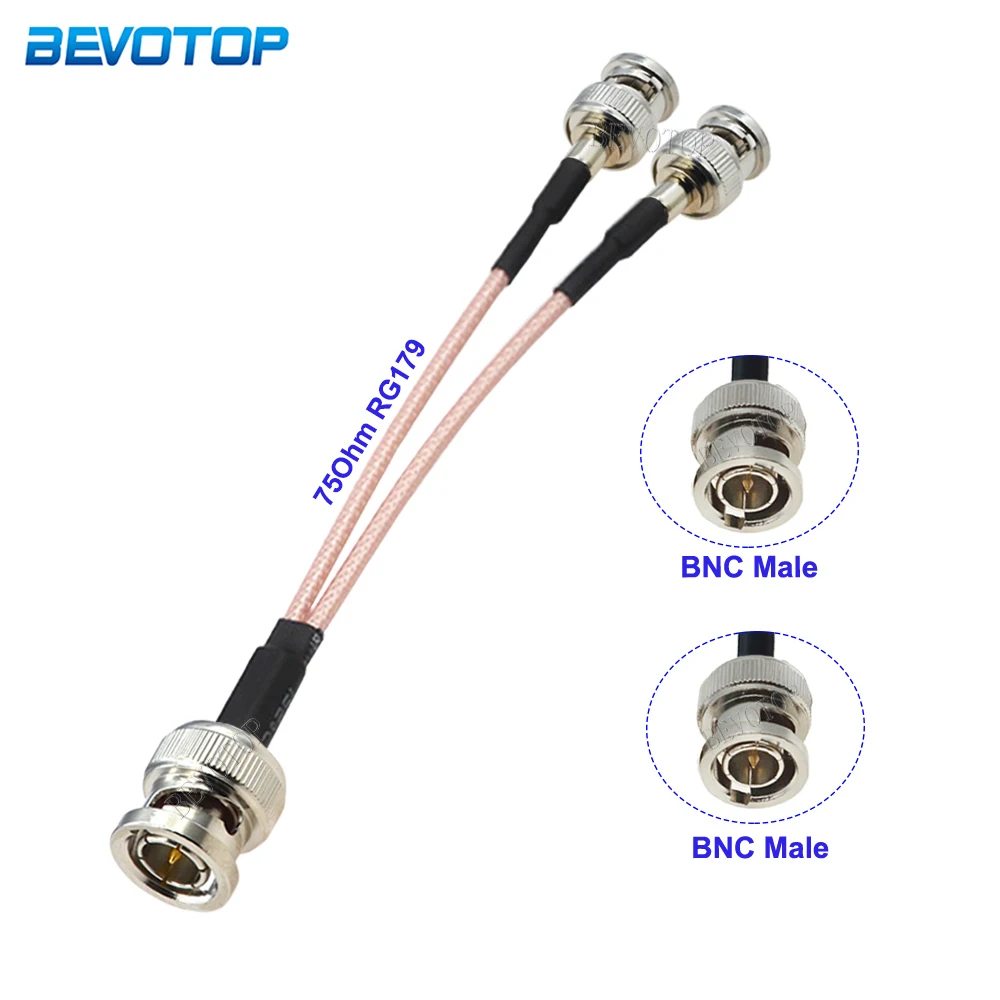 

RG179 Cable BNC Splitter Cable V Type 1*BNC Male Plug to 2*BNC Male 75 Ohm Connector RG-179 RF Coaxial Jumper Pigtail 15CM-50CM