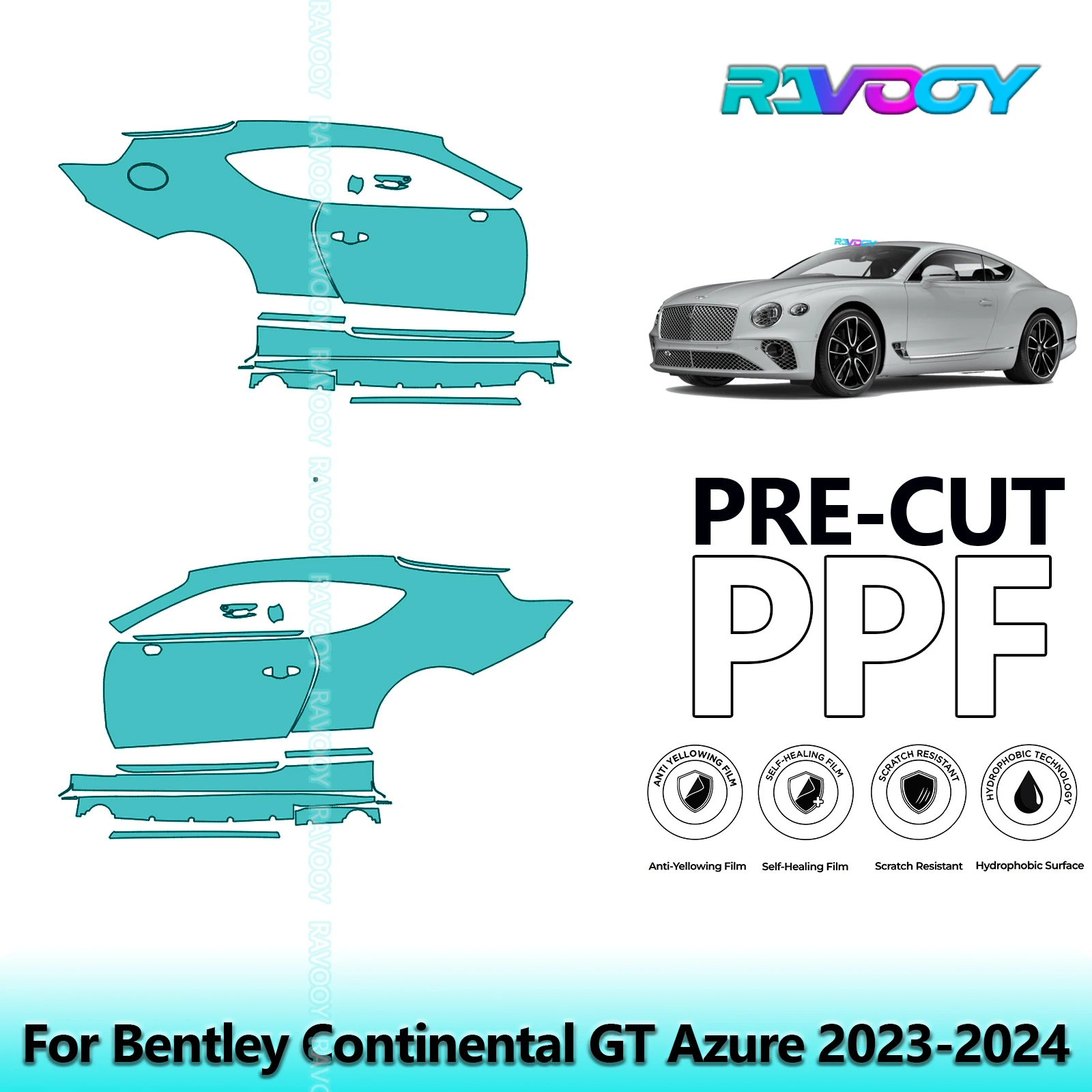 

For Bentley Continental GT Azure 2023-2024 8.5mil Clear Matte Pre-Cut PPF Door & A/B Pillar Kit TPU Paint Protection Film Set