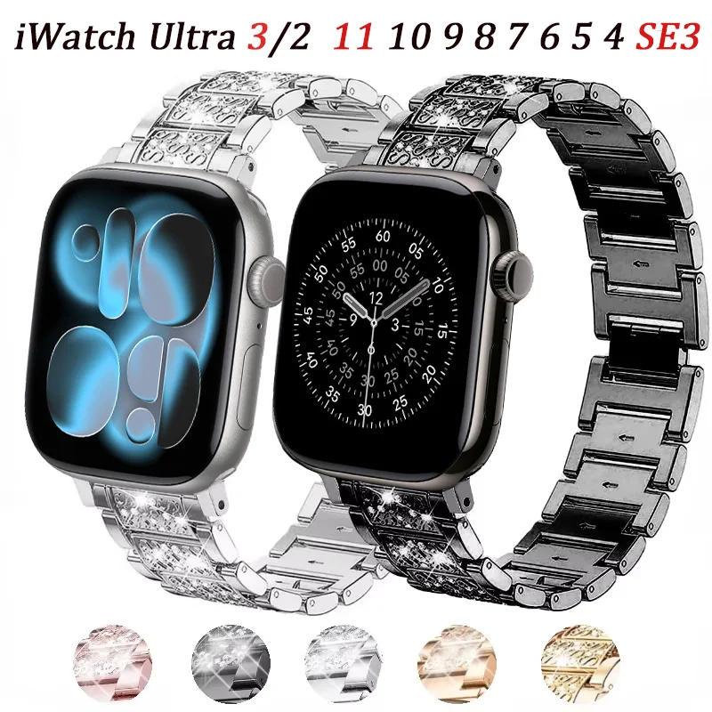

Metal Strap for Apple Watch Band 49mm 45mm 41mm 44mm 42mm 46mm Diamond Bracelet Wristband iWatch Ultra 3/2/1 11 10 9 8 7 6 5 SE3