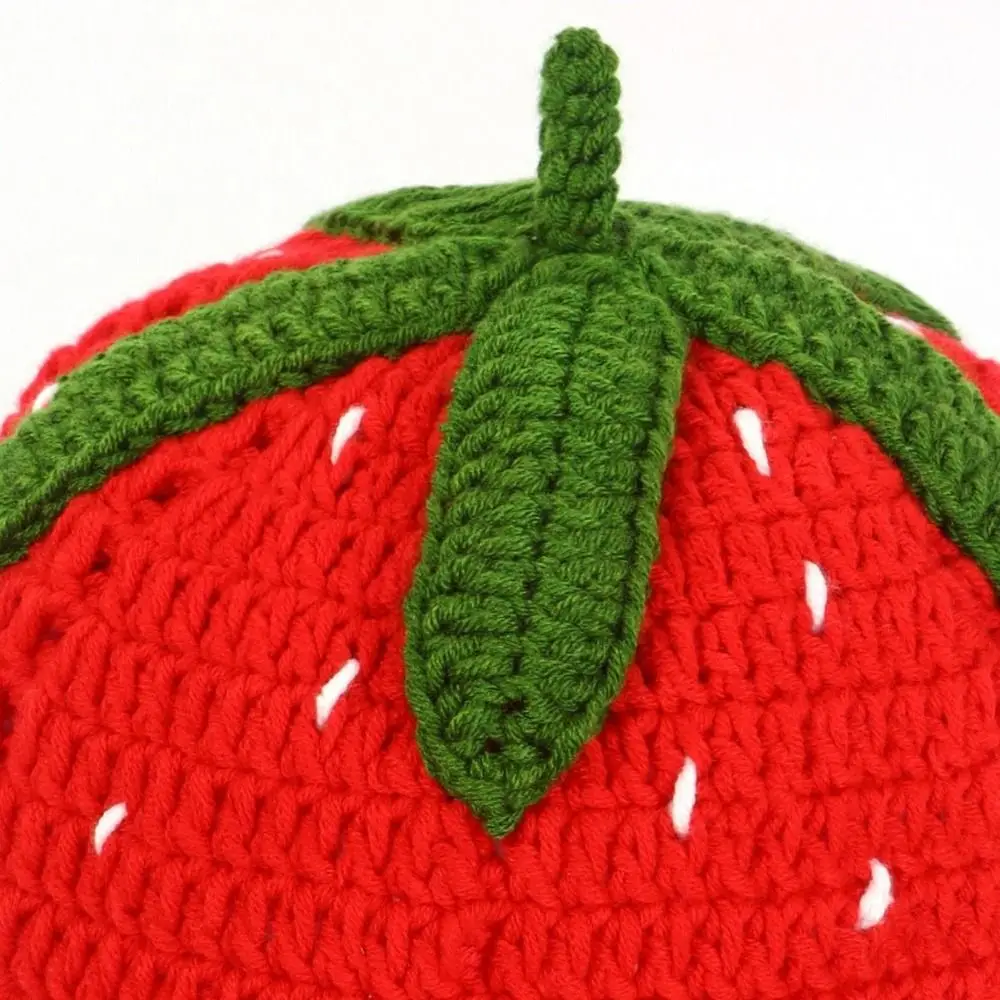 Kawaii Ruffle Strawberry Knitted Hat Fruit Shaped orange Knit Fisherman Hat Soft Handmade Crochet Beanie Cap Winter Autumn view 5
