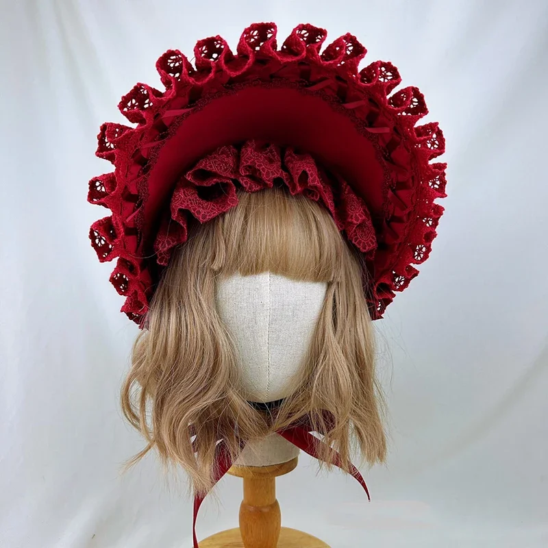 Gotycka Czapka typu Bonnet Lolita Dziewczęca Czapka Pokojówki Cosplay Nakrycie Głowy Vintage Wiktoriańskie Wielowarstwowe Koronkowe Kapelusze