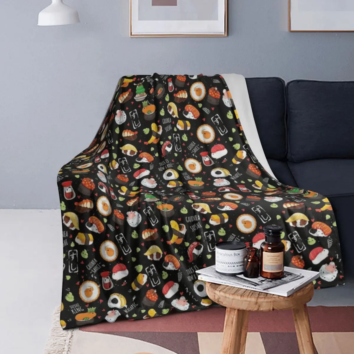 

Japanese Guinea Pig Sushi Blankets Soft Warm Flannel Throw Blanket Plush for Bed Living room Picnic Travel Home Couch