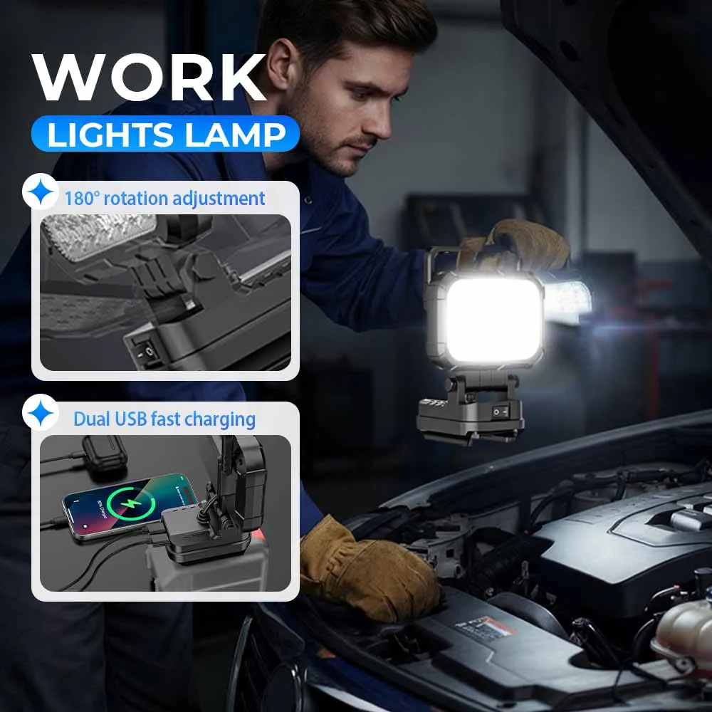 

Светодиодный рабочий фонарь для Makita, фонарик на батарейке 18 В, портативный прожектор, беспроводные аккумуляторы, лампа с USB-портом, уличные аварийные светильники