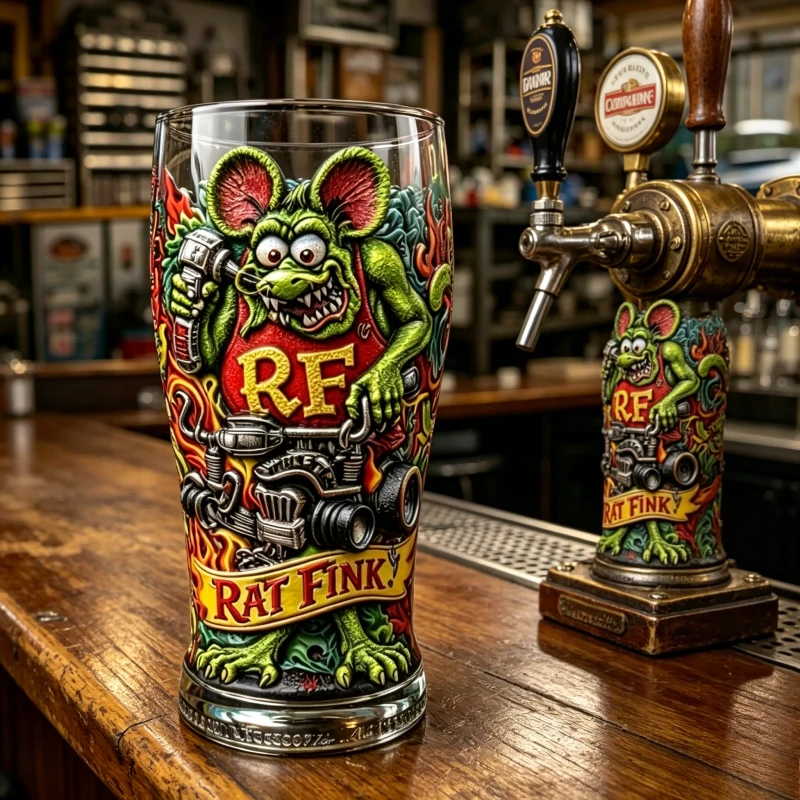 Copo de Cerveja Retro Rat Fink Estilo Punk Rock Hot Rod para Bar, Festa e Decoração de Casa