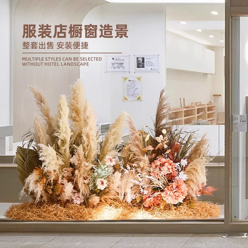 Reed grass simulated flower autumn clothing store window decoration scene arrangement dried flowers Internet celebrity atmospher