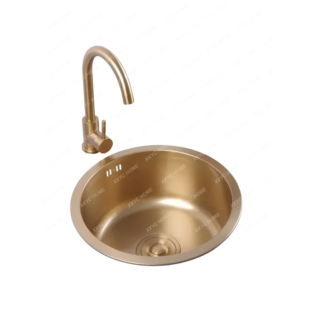 Golden, round Small Water Channel Single Sink Washing Basin Kitchen Balcony Wash Basin