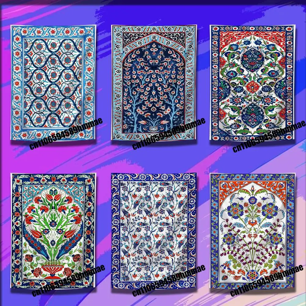 

For Turkish Tile Watercolor Art Painting Iznik Tile Floral Prints Flag 50*70cm 150cm 150*200cm Camp Wall Banner Tapestry Cover