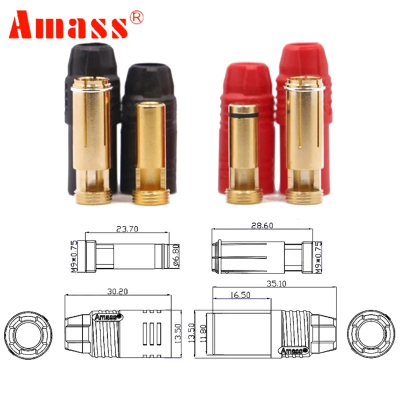 Amass AS150 Male Female Anti Spark Connector 7mm Gold Plated Banana Plug Set For Battery ESC And Charge Lead For RC Toys